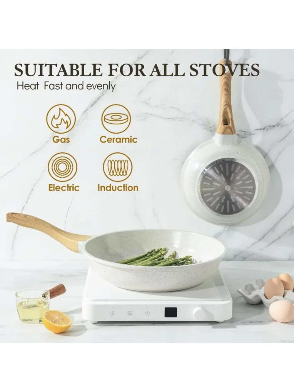 12-Inch Nonstick Ceramic Frying Pan - Healthy, Induction Compatible Skillet